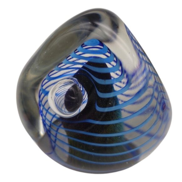 Robert Eickholt Signed 1989 Paperweight 3" Blue Chasm Swirl Vintage Art Glass - Picture 2 of 8